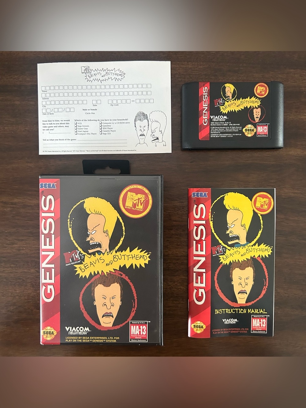Vintage 1994 Sega Genesis MTV Beavis and Butt-Head Video Game with Case + Manual